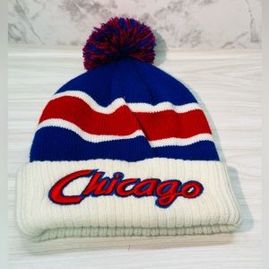 Chicago Cubs Banner Block Cuffed Pom Knit